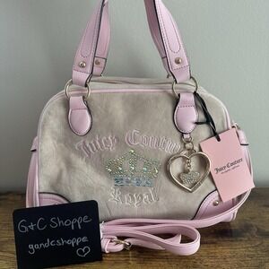 New Juicy Couture Kingdom Satchel Bag Crossbody Sandstone Pink Gold Viral